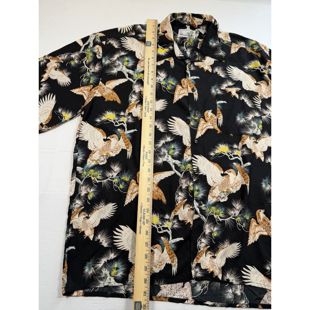 Monticello Hawaiian Shirt Mens XL Black Bird Print Rayon Short Sleeve Aloha - Picture 7 of 10